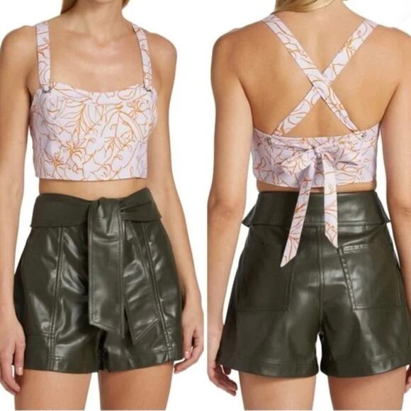 Jonathan Simkhai Tilly Painted Tropical Floral Print Lupine Crop Top - Size XS - Picture 1 of 6